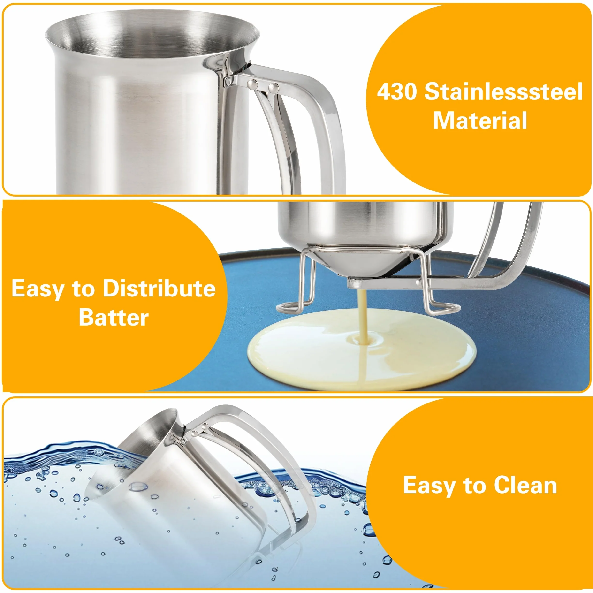 GIBOHOM Dispensador de Masa, 800 ml Acero Inoxidable para Tartas, Dispensador Masa Repostería, Dispensador Masa Crepes para Tortitas Cupcakes
