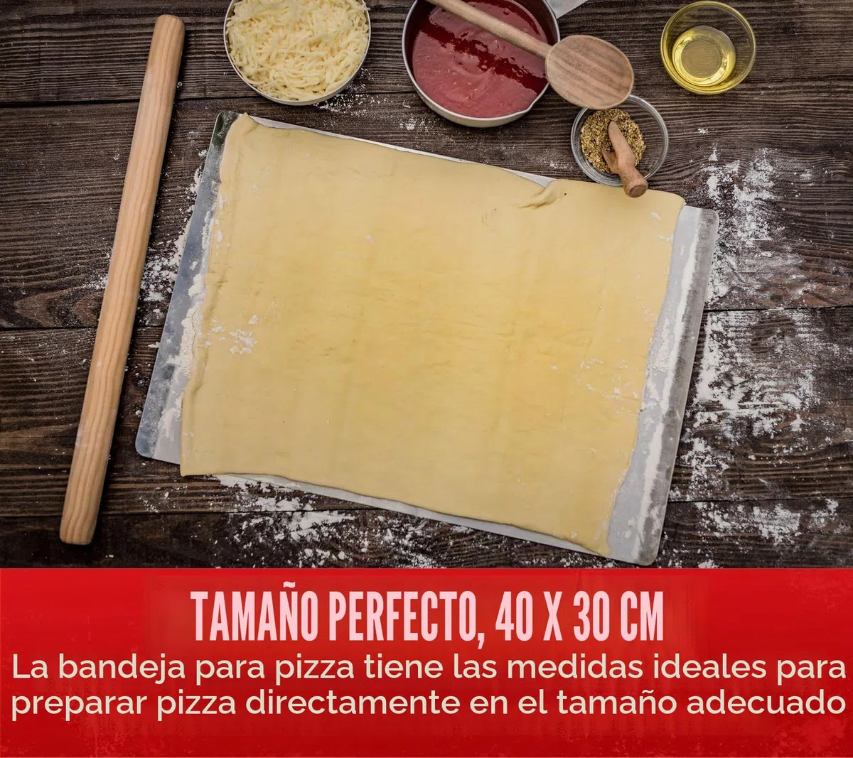 Grillfuerst Bandeja rectangular para pizza, acero inoxidable, 40 x 30 cm, para preparar y transportar la masa de la pizza