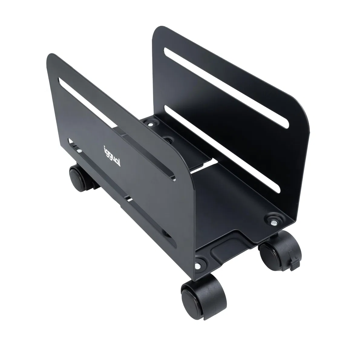 iggual -Soporte para CPU Ajustable.-Soporte Torre Ordenador Bajo Escritorio.-Soporta hasta 10kg, Metálico. -Soporte PC con Ruedas, 2 Ruedas con Función de Bloqueo y 2 Ruedas Direccionales-Negro SOP2