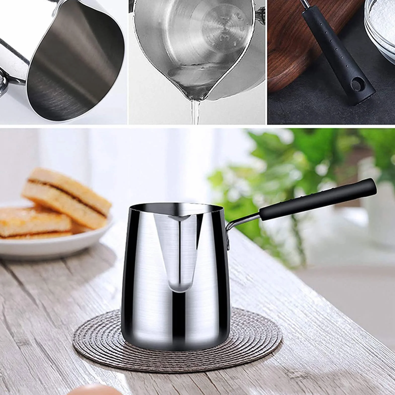 Tyenaza Cafetera Turca de 600 ml, Jarra de Café de Inducción de Acero Inoxidable, Cezve de Acero Inoxidable para Calentar café y Mantequilla, con Mango Resistente al Calor, para Amantes del Café