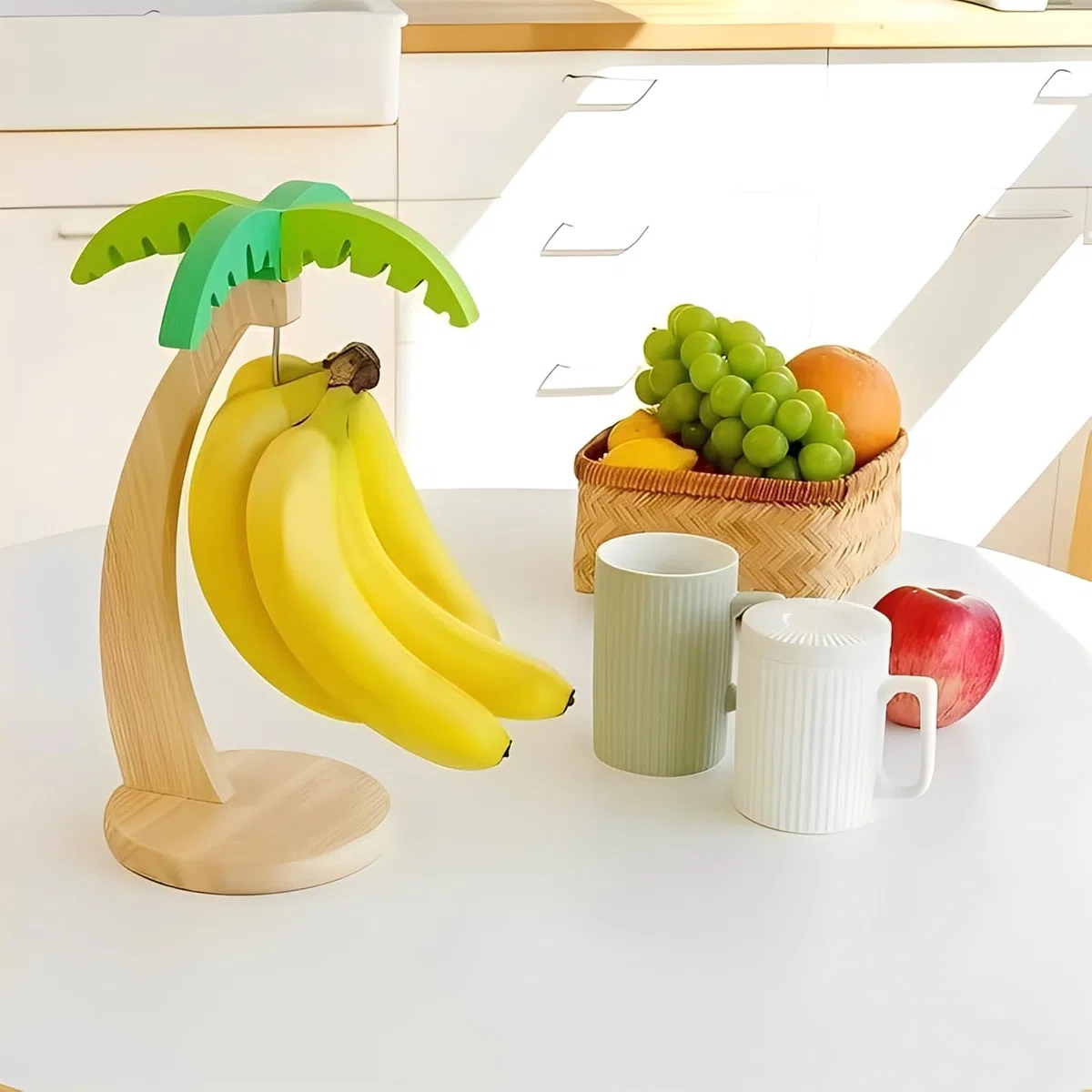 Estante Para Plátanos, Cesta de Fruta Para Cocina con Ganchos, Soporte de Madera Para Plátanos, Utensilio de Cocina, Evita que se Magullen, Mantiene los Plátanos Frescos