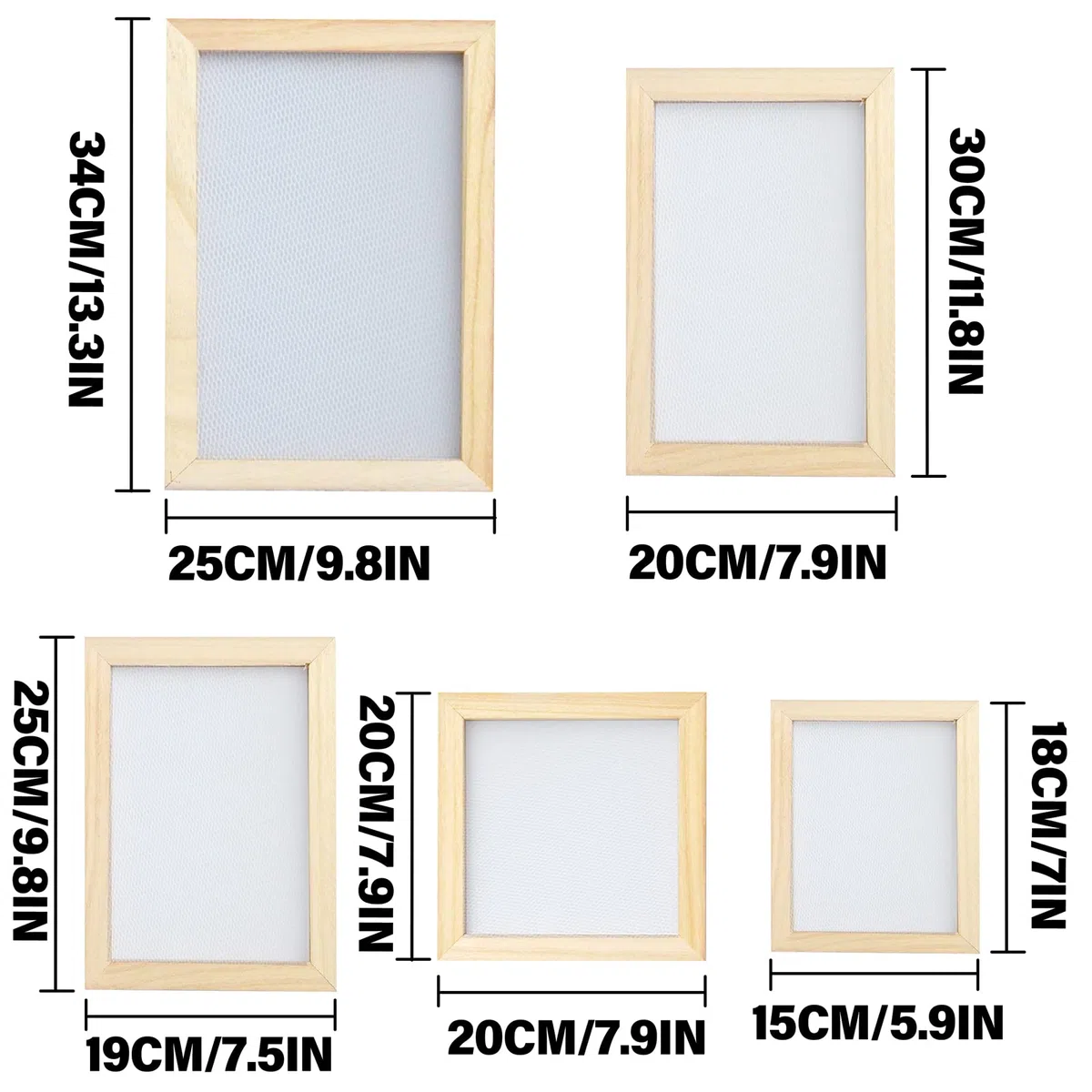 5 Pieza Marco para Fabricación de Papel Pantalla para producción de Paper Tradicional de Fabricación Paper Fabricación del papel marco para hacer Bricolaje suministros 5 tamaños